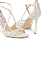 Azia 95 Satin Sandals with All-Over Pearls